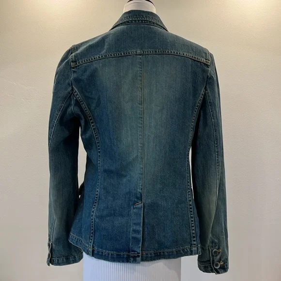 Gap long sleeve 100% cotton denim blazer single button from pocket fitted SZ L - Picture 6 of 16